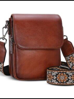 Small Leather Crossbody Bag RFID Phone Purse with Card Slot Adjustable Guitar